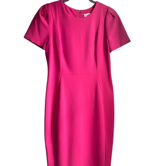 Calvin Klein 10 Fuchsia Pencil Dress Puff Sleeves Hot Pink Lady Like Business - Picture 7 of 15